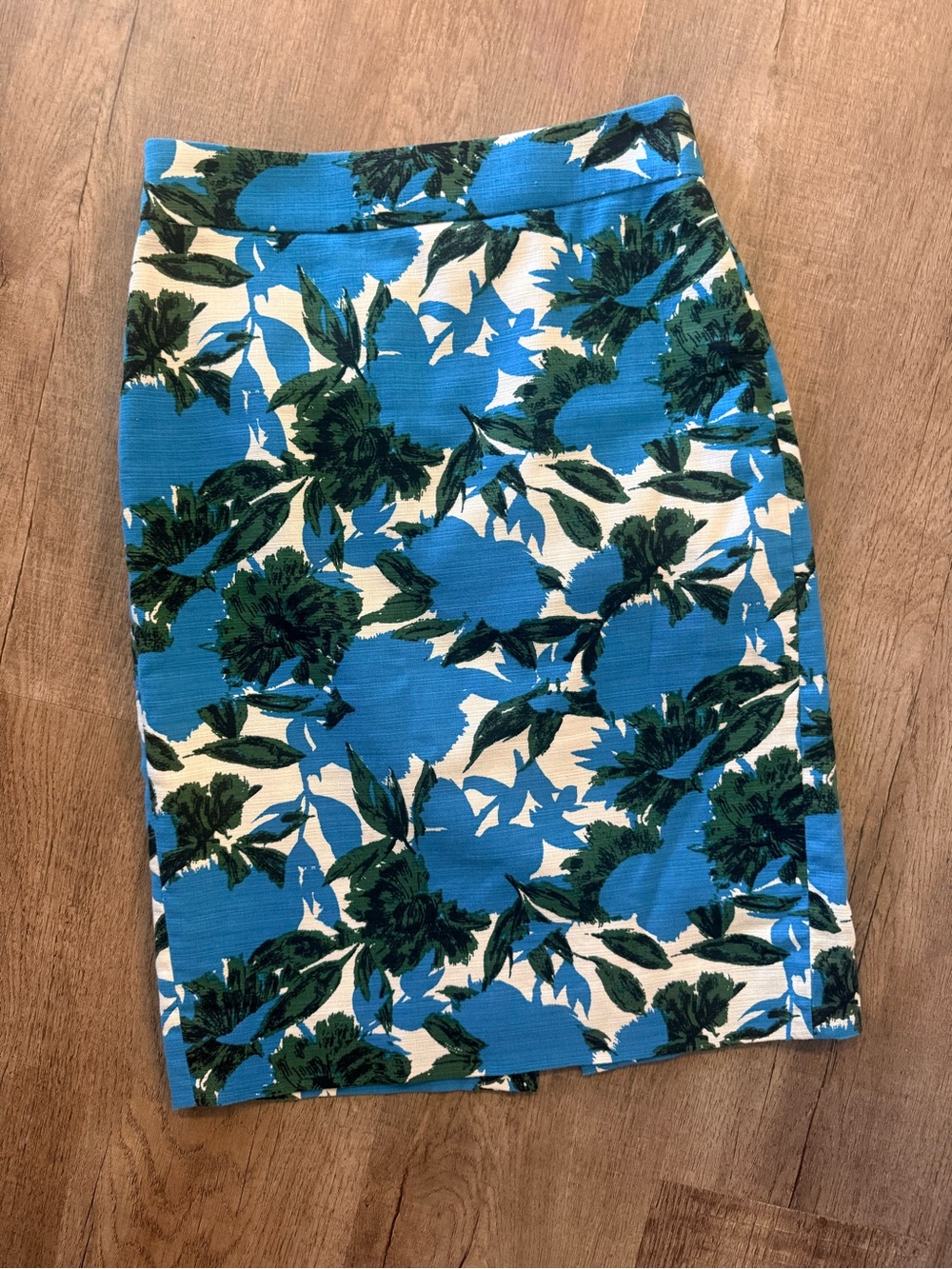J. Crew Blue and Green Floral Pencil Skirt